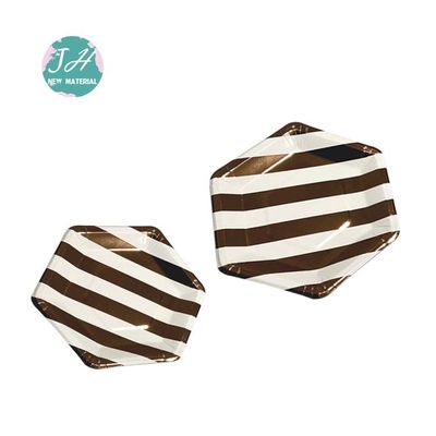 plaque à papier jetable du rond 9inch rayé métallique d'or blanc